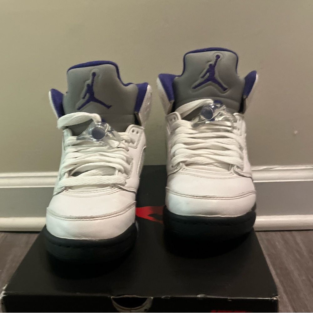 Size 3.5Y Nike Air Jordan’s Retro 5s white and grape color for $75 or best offer